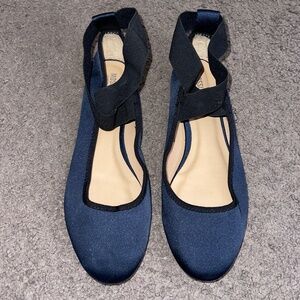 Navy Blue Satin Ballet Flat Shoes